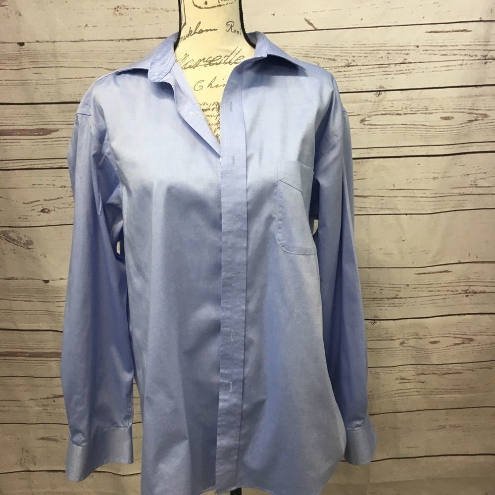 Club Room Regular Fit Performance Dress Shirt Mens 16.5 34/35 Light Blue Cotton